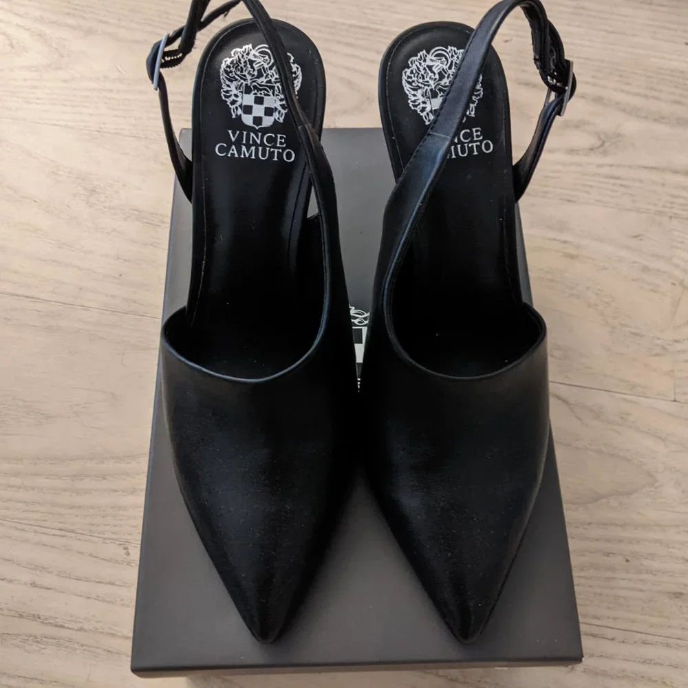 Vince Camuto Black Pointed Toe Slingback Heels